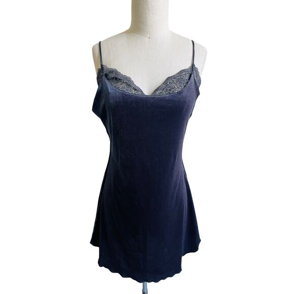 Free People Velvet Slip Gray Mini Lace Dress Small 90s Grunge Y2K - Picture 4 of 10